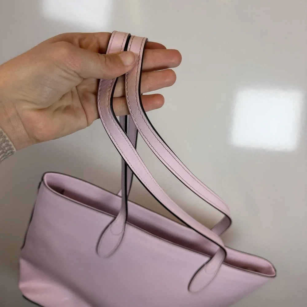 Kate Spade Tote Bag Womens Large Pink Leather Beige Lining Shoulder Work Office